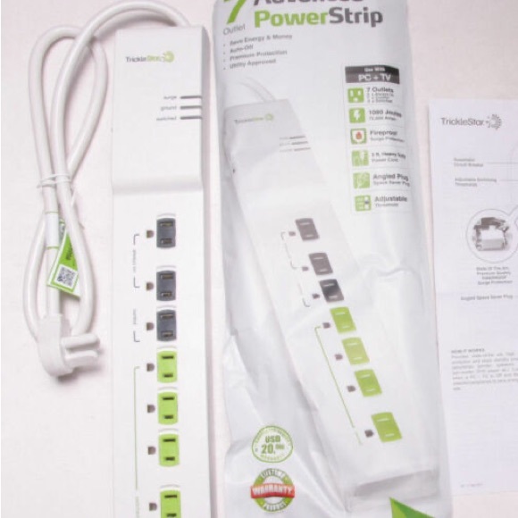 NWT TrickleStar TS1104 7 Outlet Advanced Powerstrip+, Multi-sensor, Color White - Picture 4 of 8